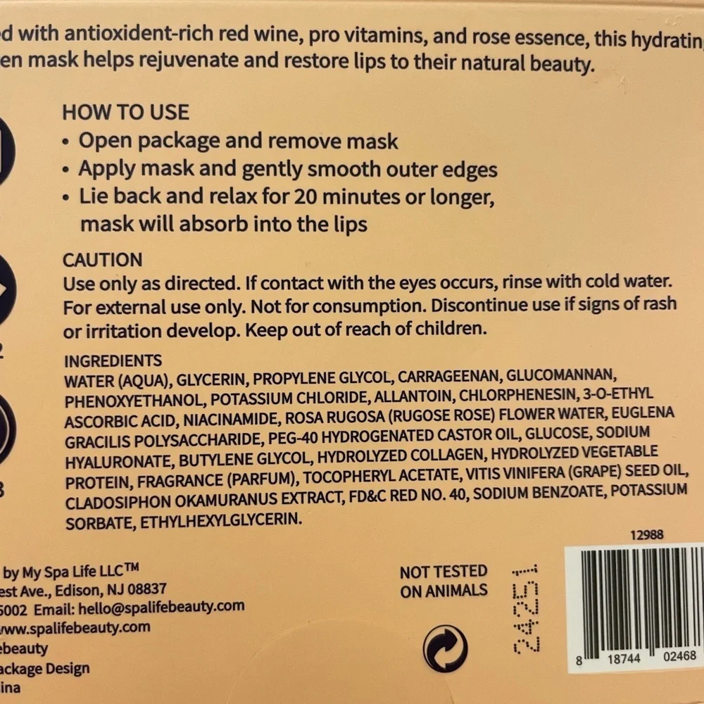 NWT Spalife Collagen Lip Masks Infused with Red Wine and Antioxidants